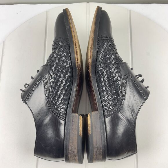 PRINCIPE Oxford Mens 9 Dress Shoes Hand Made Woven Black Leather Captoe ITALY
